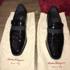Ferragamo patent leather tuxedo shoes